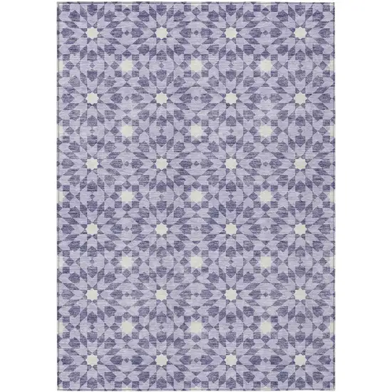 Lilac Purple And Ivory Floral Medallion Washable Indoor Outdoor Area Rug Photo 2