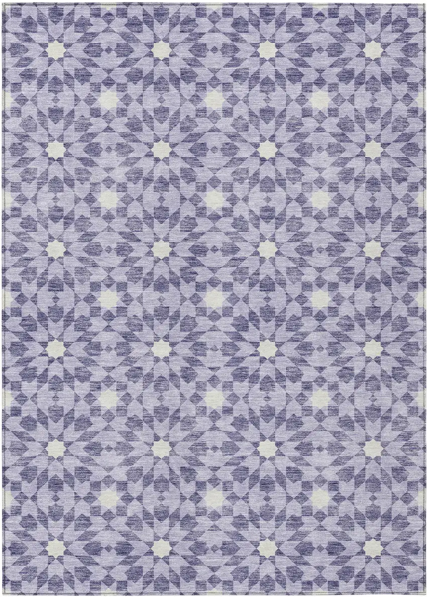 Lilac Purple And Ivory Floral Medallion Washable Indoor Outdoor Area Rug Photo 2