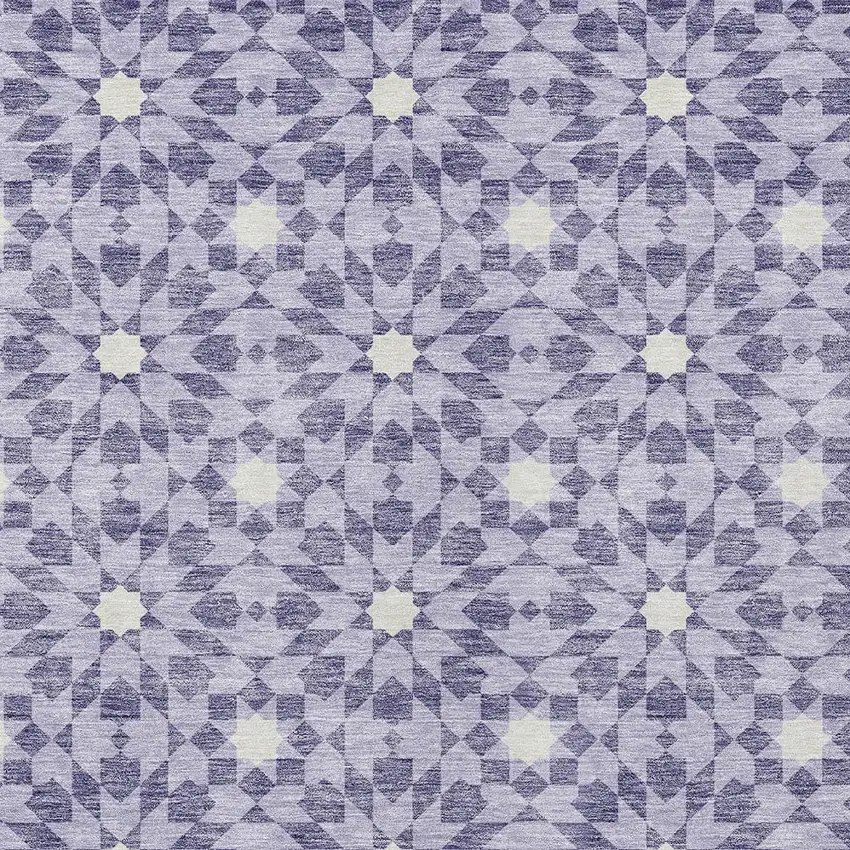 Lilac Purple And Ivory Floral Medallion Washable Indoor Outdoor Area Rug Photo 4