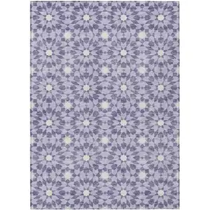 Photo of Lilac Purple And Ivory Floral Medallion Washable Indoor Outdoor Area Rug