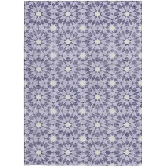 Lilac Purple And Ivory Floral Medallion Washable Indoor Outdoor Area Rug Photo 4