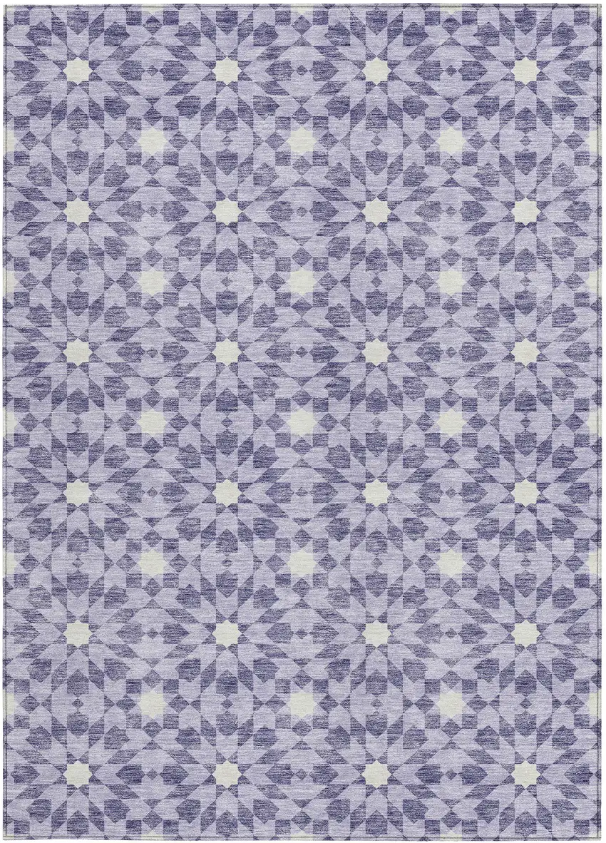 Lilac Purple And Ivory Floral Medallion Washable Indoor Outdoor Area Rug Photo 4