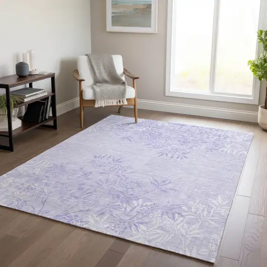 Lilac Purple And Ivory Floral Washable Indoor Outdoor Area Rug Photo 9