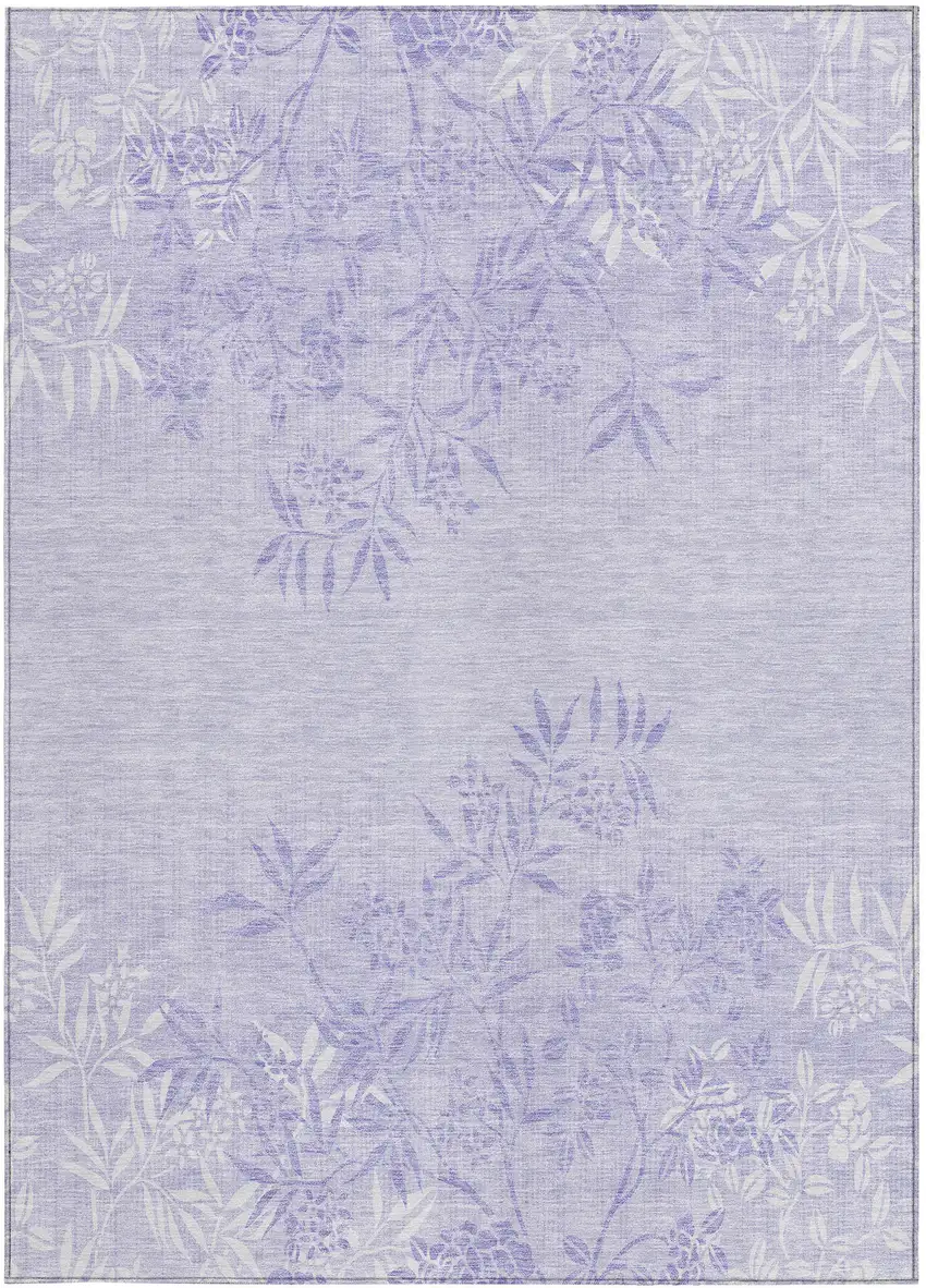 Lilac Purple And Ivory Floral Washable Indoor Outdoor Area Rug Photo 7