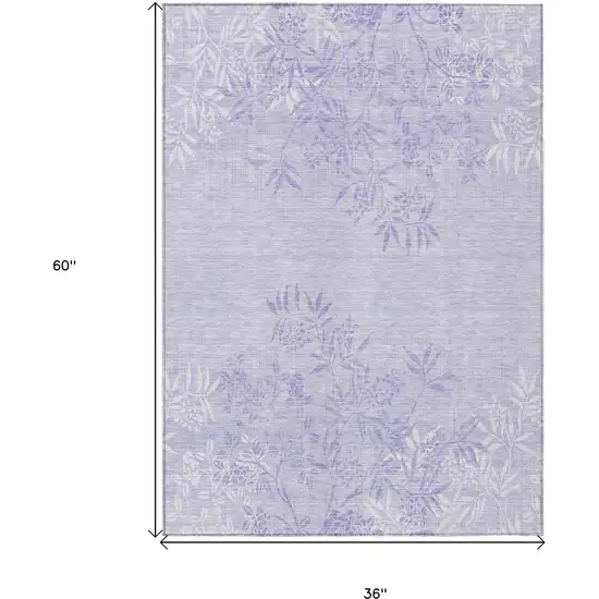 Lilac Purple And Ivory Floral Washable Indoor Outdoor Area Rug Photo 3
