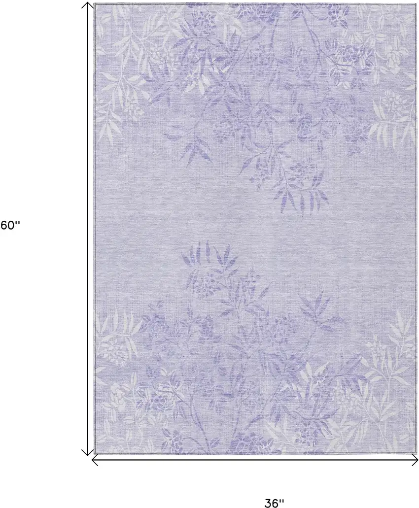 Lilac Purple And Ivory Floral Washable Indoor Outdoor Area Rug Photo 3
