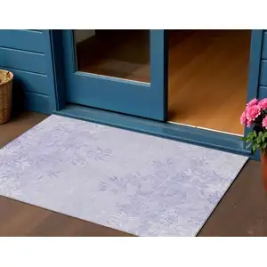 Photo of Lilac Purple And Ivory Floral Washable Indoor Outdoor Area Rug