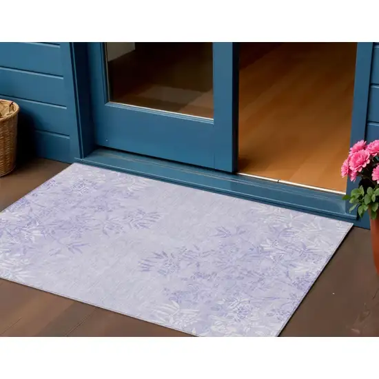 Lilac Purple And Ivory Floral Washable Indoor Outdoor Area Rug Photo 1
