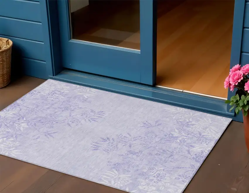 Lilac Purple And Ivory Floral Washable Indoor Outdoor Area Rug Photo 1