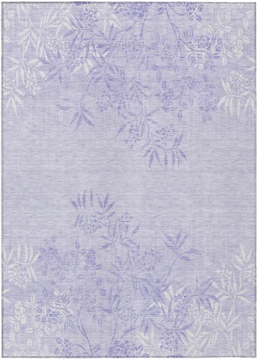 Lilac Purple And Ivory Floral Washable Indoor Outdoor Area Rug Photo 2