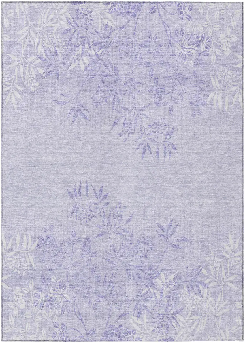 Lilac Purple And Ivory Floral Washable Indoor Outdoor Area Rug Photo 2