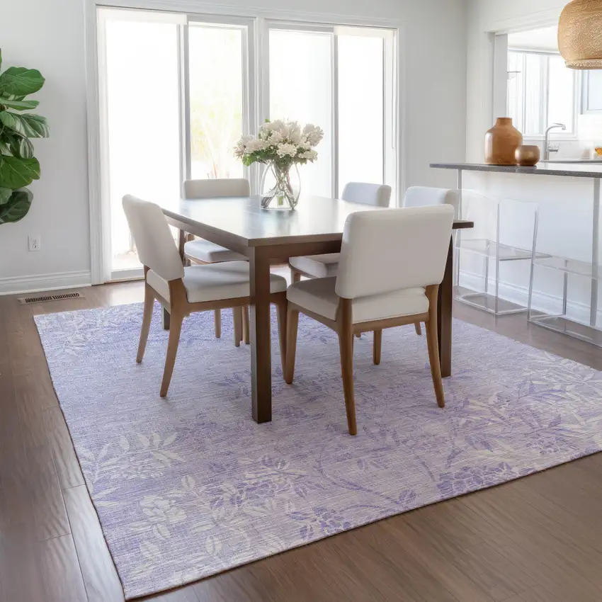 Lilac Purple And Ivory Floral Washable Indoor Outdoor Area Rug Photo 9