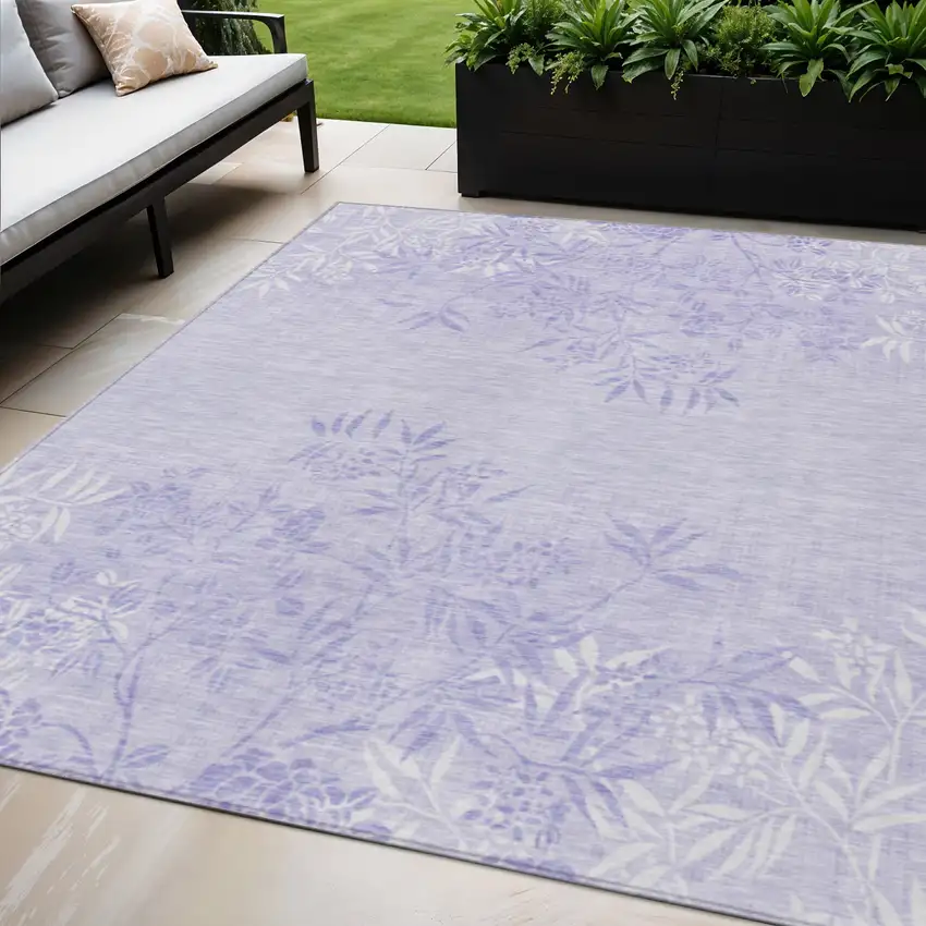 Lilac Purple And Ivory Floral Washable Indoor Outdoor Area Rug Photo 1
