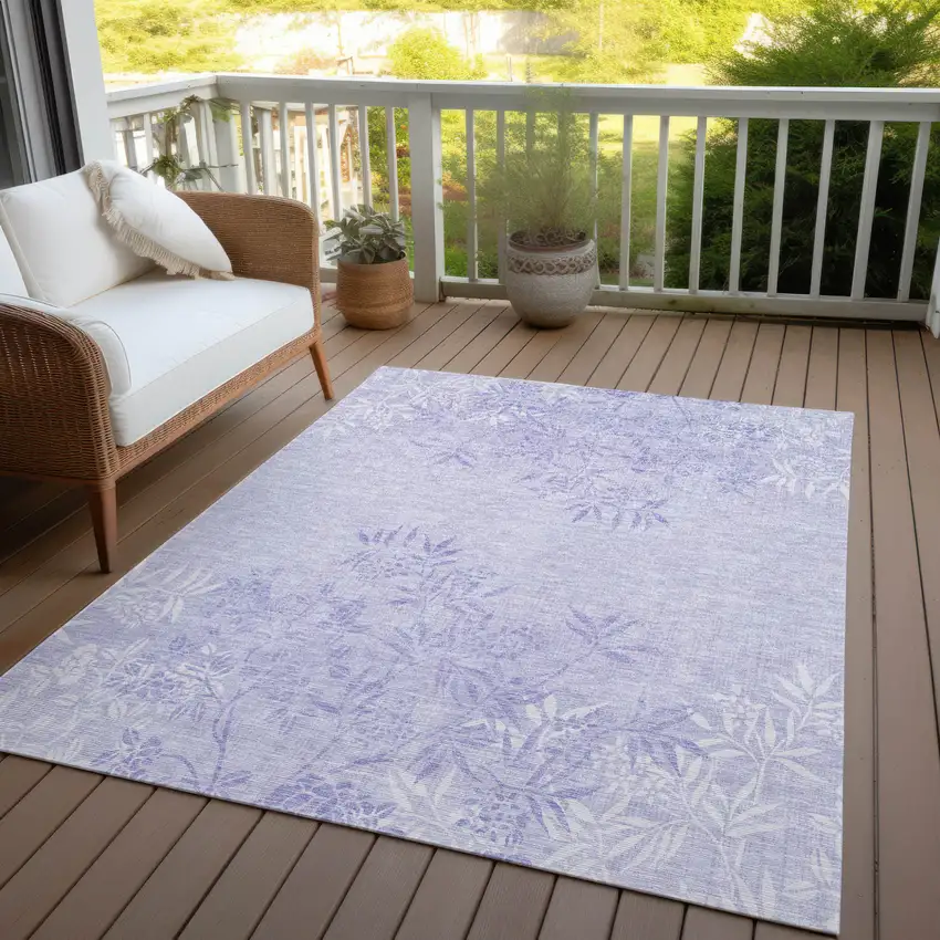Lilac Purple And Ivory Floral Washable Indoor Outdoor Area Rug Photo 9