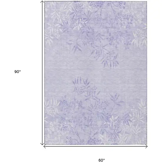Lilac Purple And Ivory Floral Washable Indoor Outdoor Area Rug Photo 3