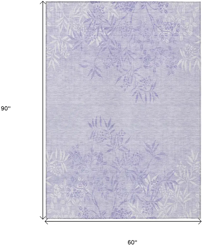 Lilac Purple And Ivory Floral Washable Indoor Outdoor Area Rug Photo 3