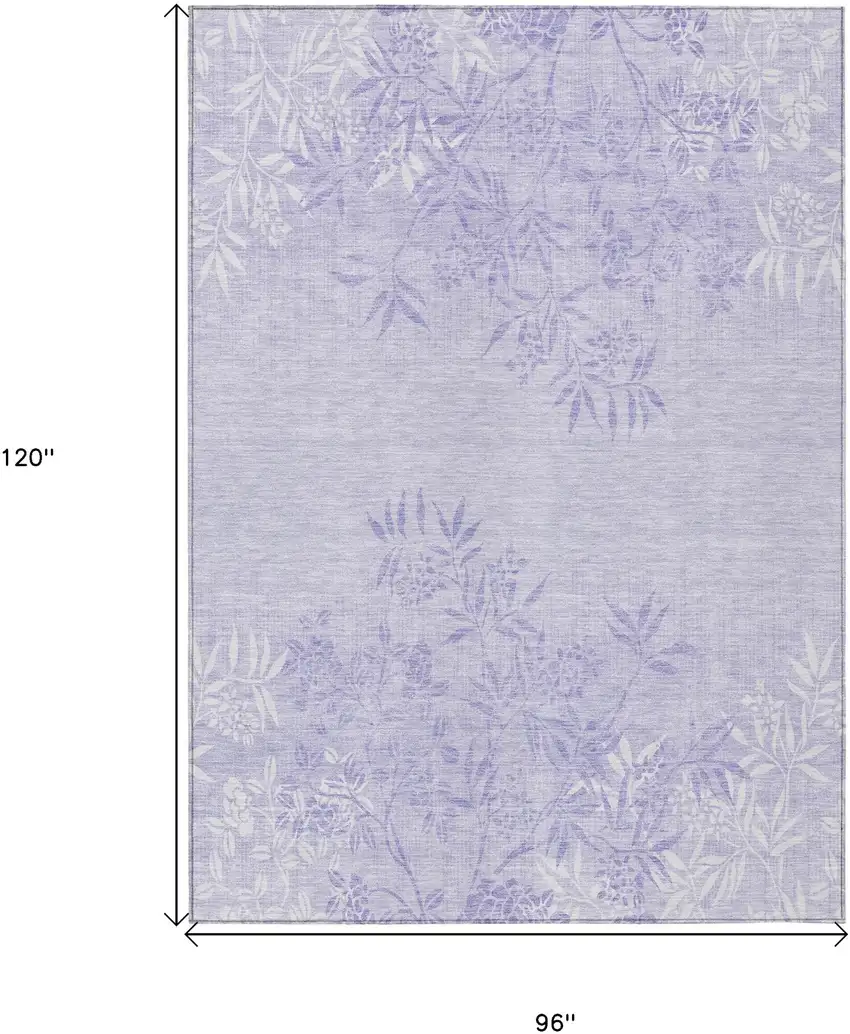 Lilac Purple And Ivory Floral Washable Indoor Outdoor Area Rug Photo 3