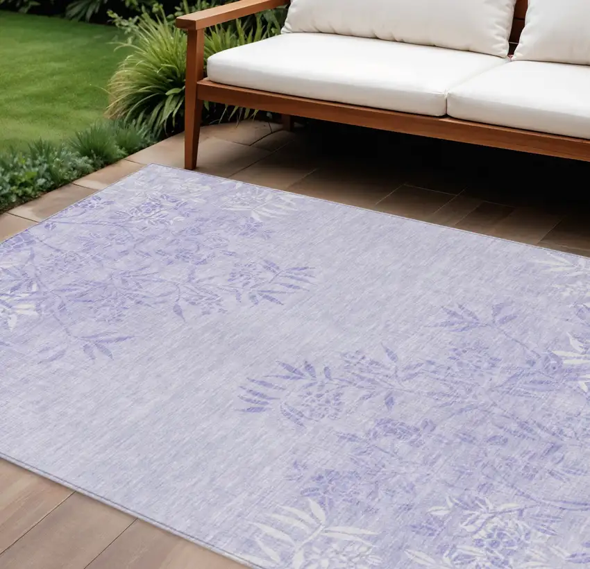 Lilac Purple And Ivory Floral Washable Indoor Outdoor Area Rug Photo 1
