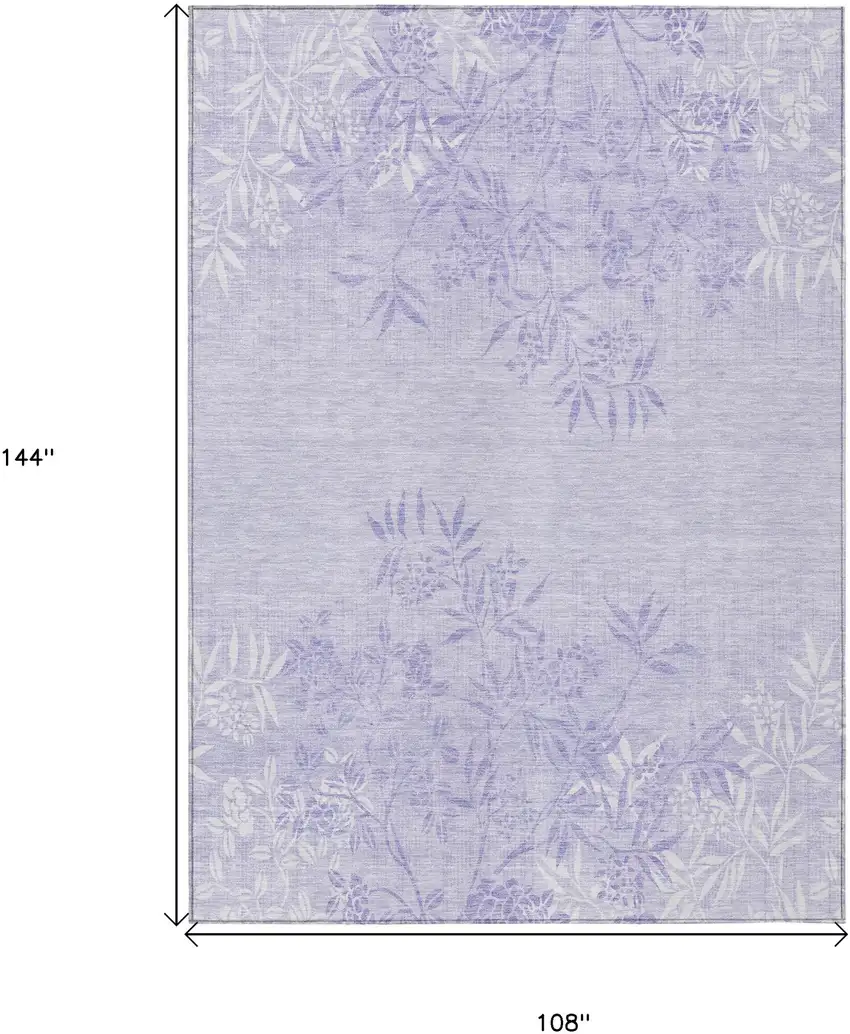 Lilac Purple And Ivory Floral Washable Indoor Outdoor Area Rug Photo 3