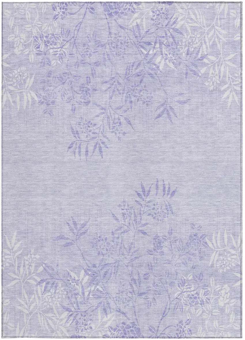 Lilac Purple And Ivory Floral Washable Indoor Outdoor Area Rug Photo 7