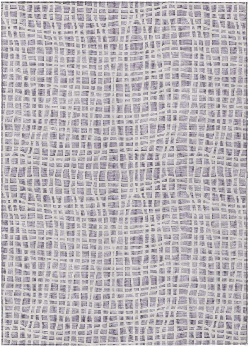 Lilac Purple And Ivory Striped Washable Indoor Outdoor Area Rug Photo 2
