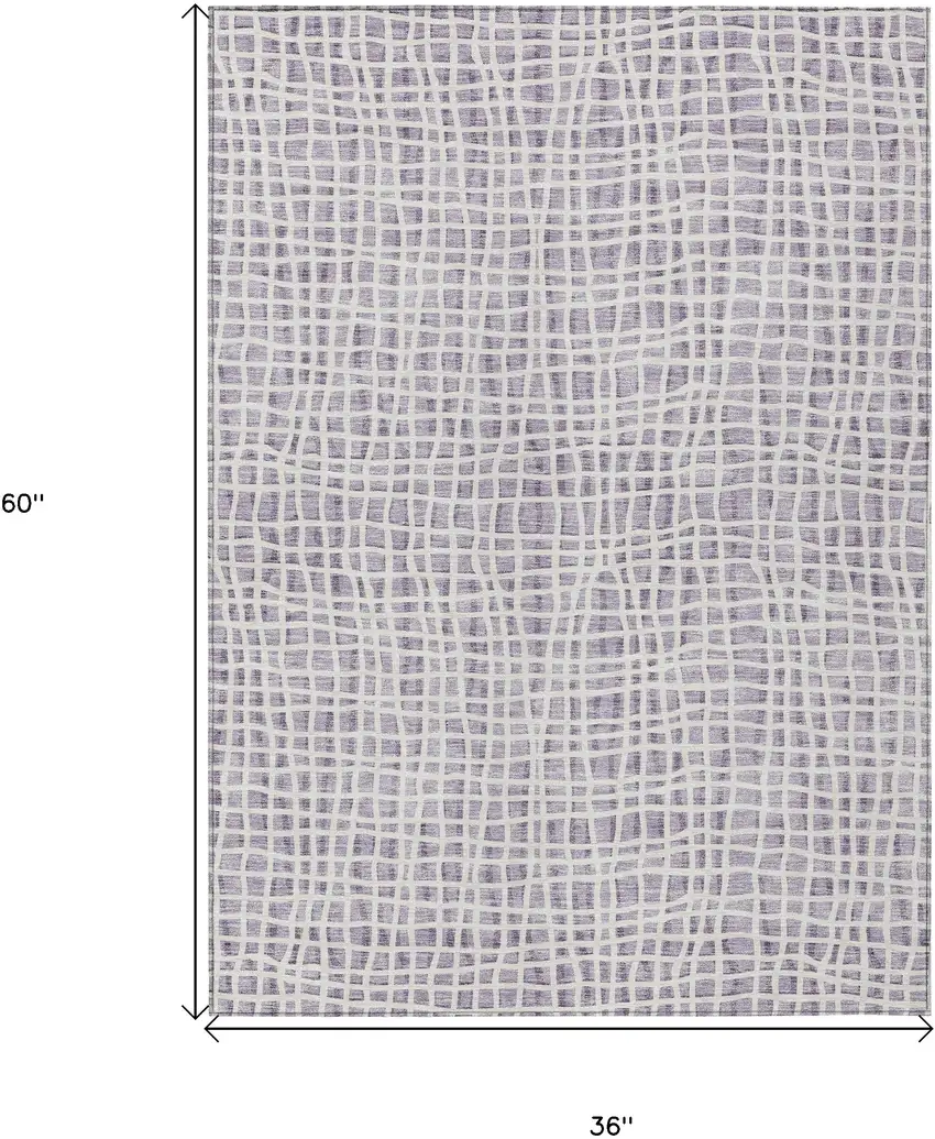Lilac Purple And Ivory Striped Washable Indoor Outdoor Area Rug Photo 9
