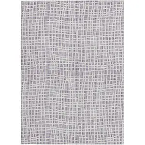 Photo of Lilac Purple And Ivory Striped Washable Indoor Outdoor Area Rug
