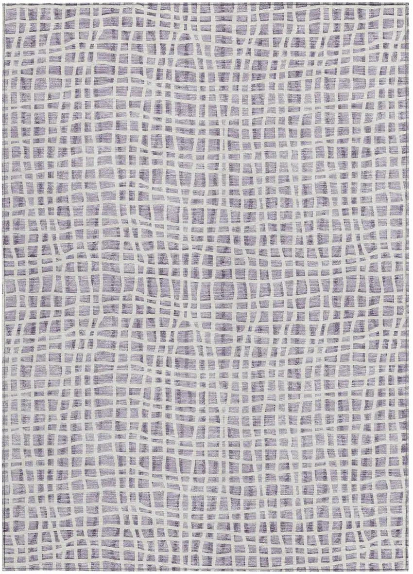 Lilac Purple And Ivory Striped Washable Indoor Outdoor Area Rug Photo 4