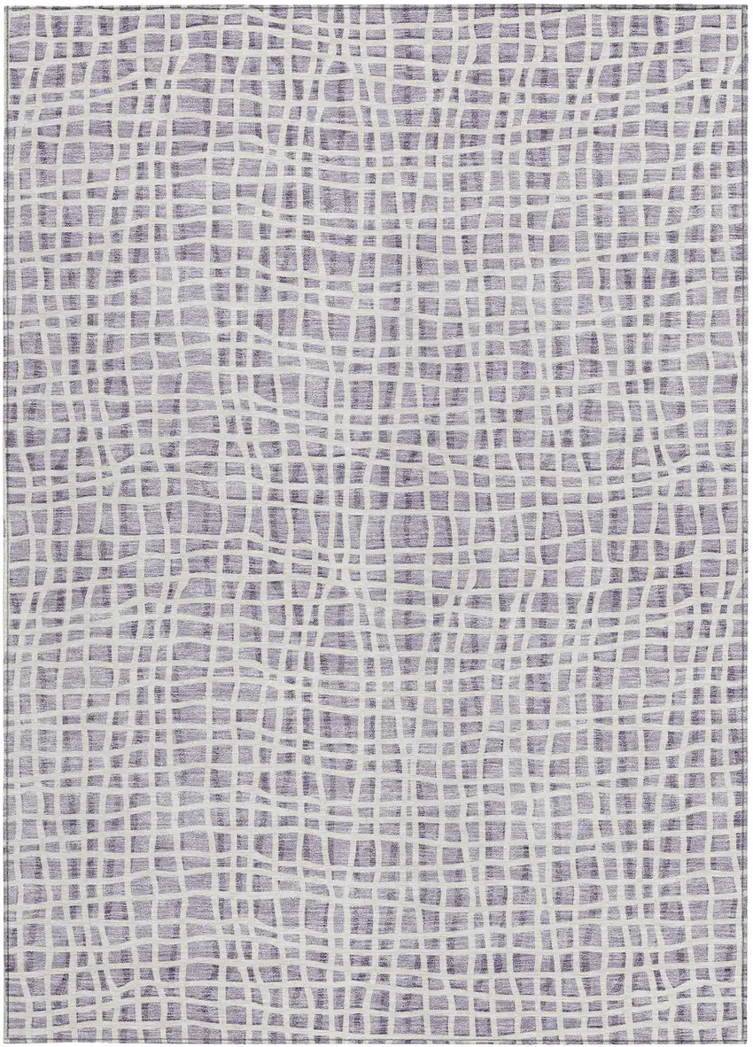Lilac Purple And Ivory Striped Washable Indoor Outdoor Area Rug Photo 4