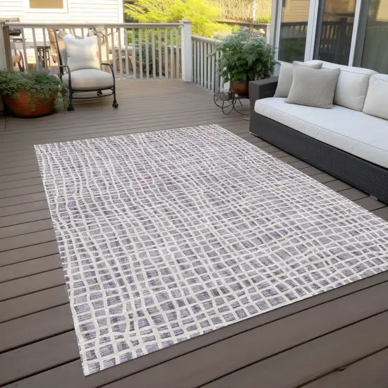 Lilac Purple And Ivory Striped Washable Indoor Outdoor Area Rug Photo 8