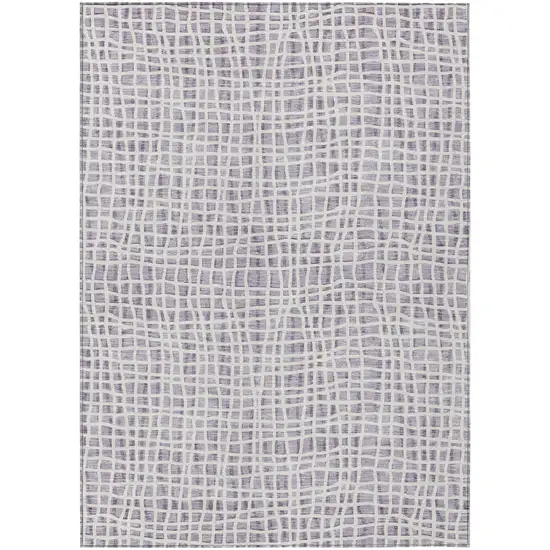 Lilac Purple And Ivory Striped Washable Indoor Outdoor Area Rug Photo 2