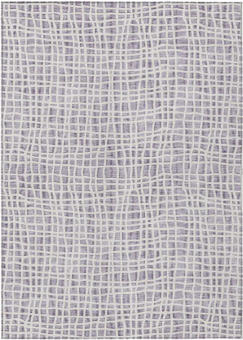 Lilac Purple And Ivory Striped Washable Indoor Outdoor Area Rug Photo 2