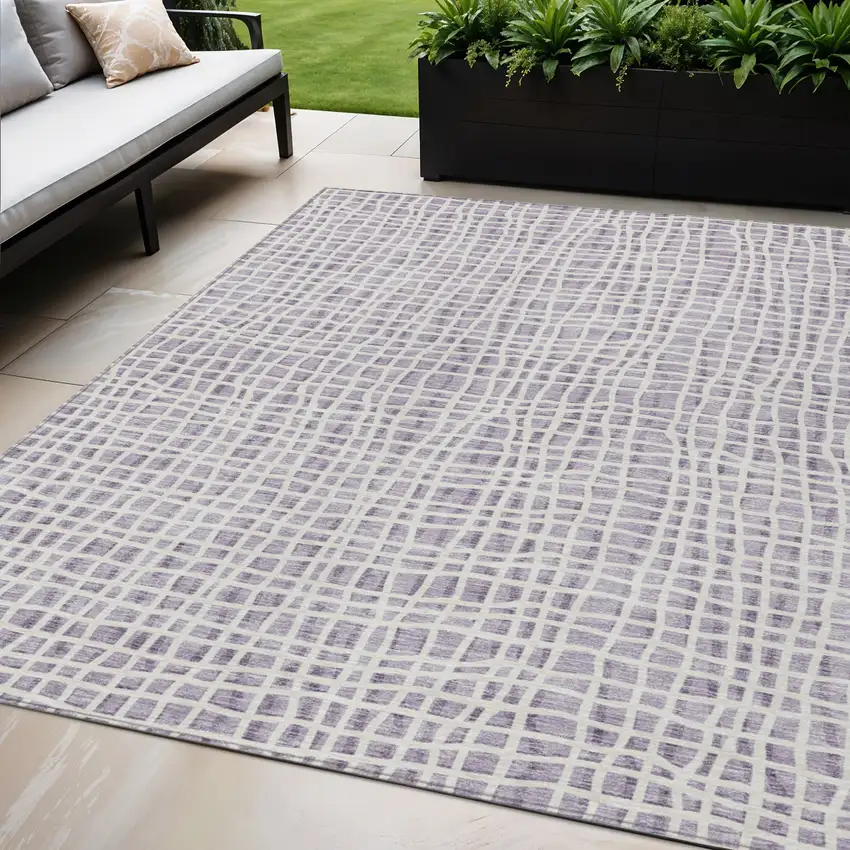 Lilac Purple And Ivory Striped Washable Indoor Outdoor Area Rug Photo 1