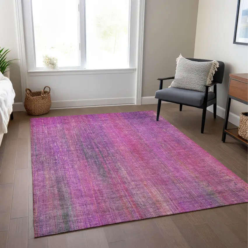 Lilac Striped Washable Non Skid Indoor Outdoor Area Rug Photo 9