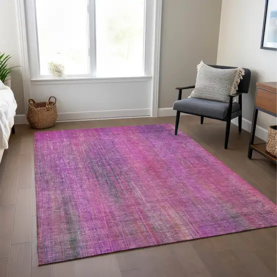 Lilac Striped Washable Non Skid Indoor Outdoor Area Rug Photo 9