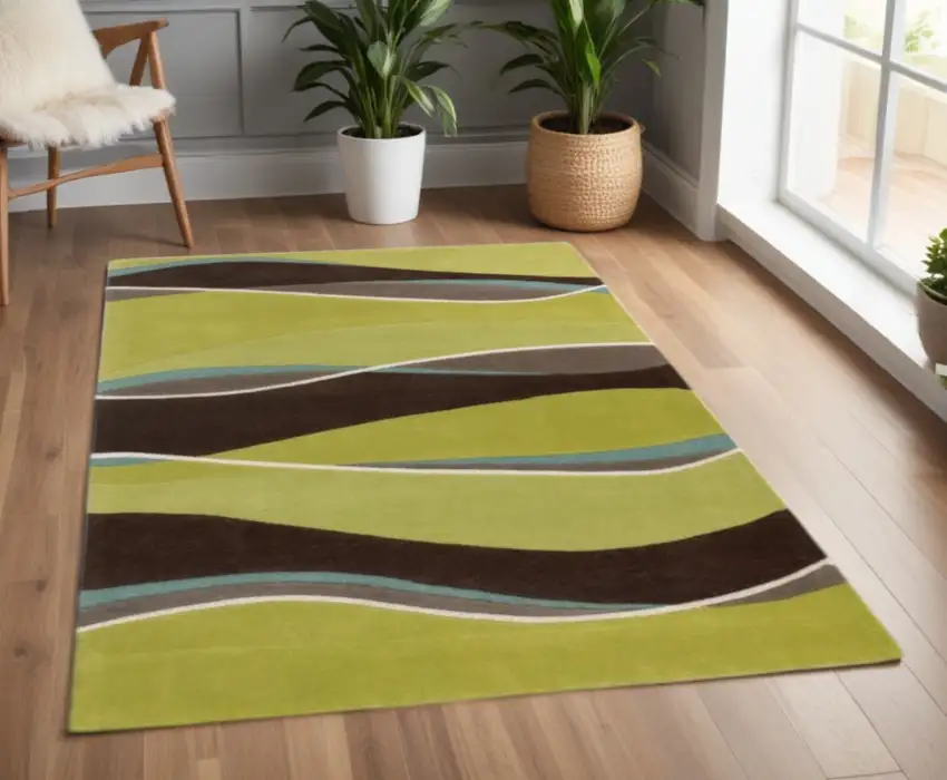Lime And Mocha Wool Handmade Area Rug Photo 2