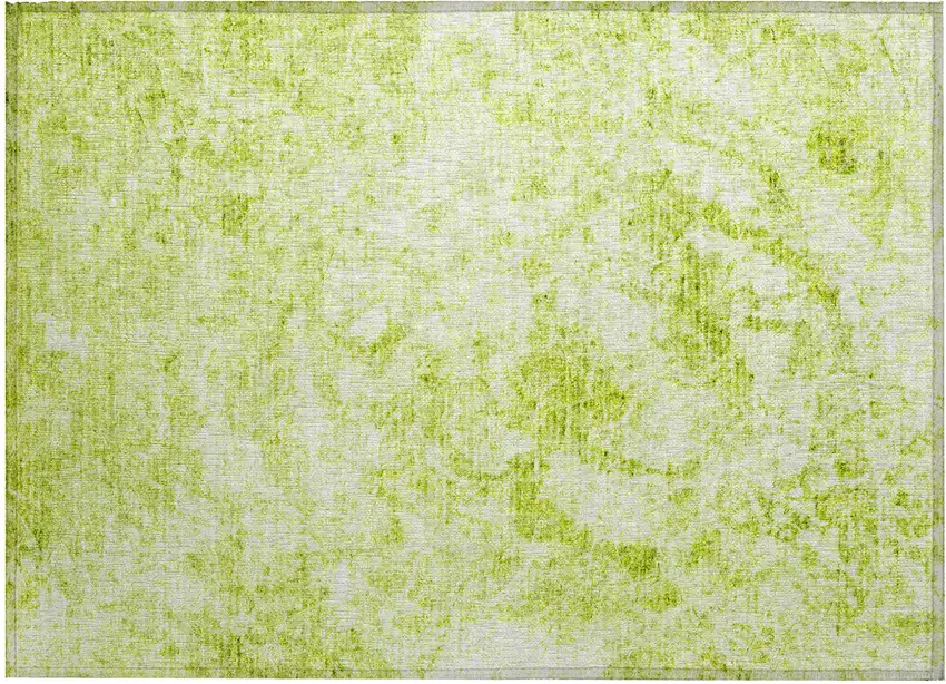 Lime Green Abstract Washable Non Skid Indoor Outdoor Area Rug Photo 2