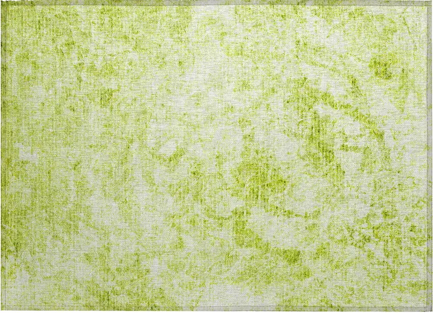 Lime Green Abstract Washable Non Skid Indoor Outdoor Area Rug Photo 2