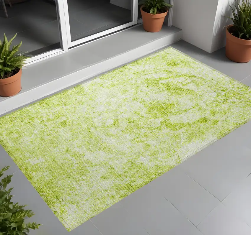 Lime Green Abstract Washable Non Skid Indoor Outdoor Area Rug Photo 1