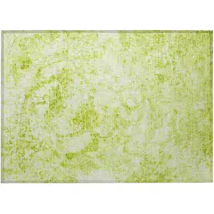 Photo of Lime Green Abstract Washable Non Skid Indoor Outdoor Area Rug