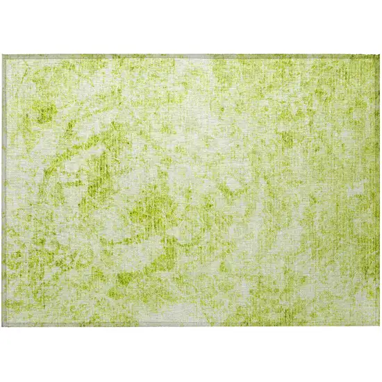 Lime Green Abstract Washable Non Skid Indoor Outdoor Area Rug Photo 5