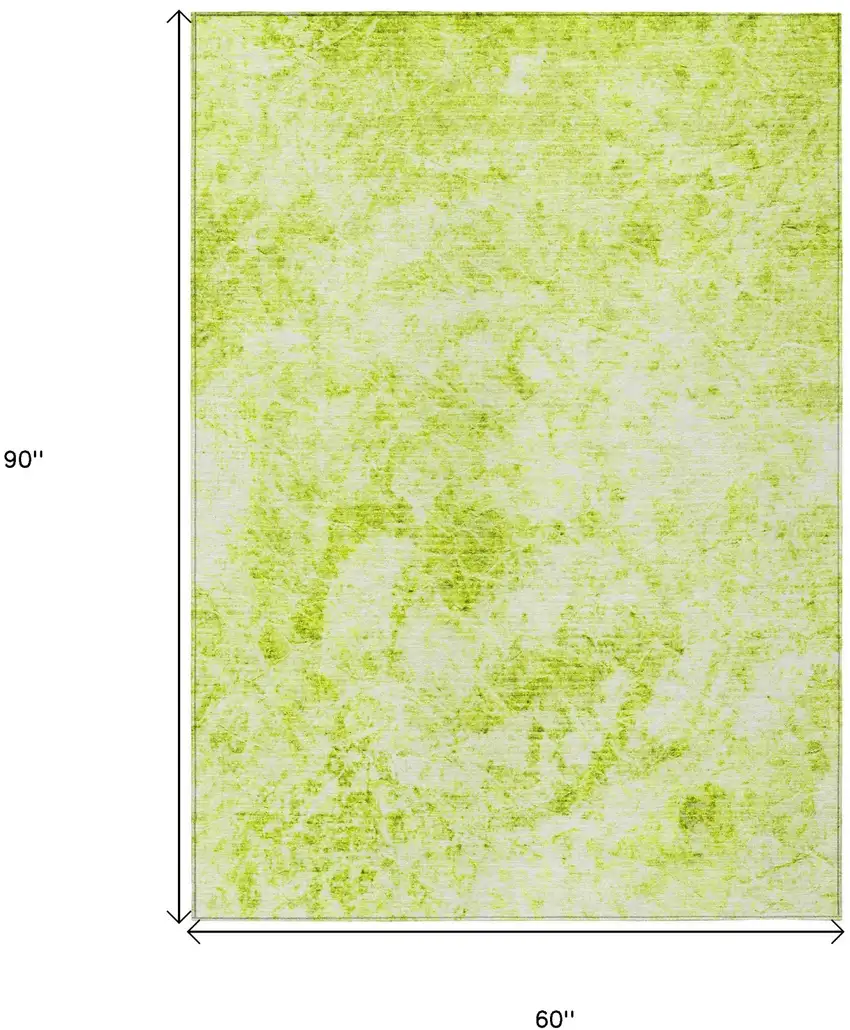 Lime Green Abstract Washable Non Skid Indoor Outdoor Area Rug Photo 3