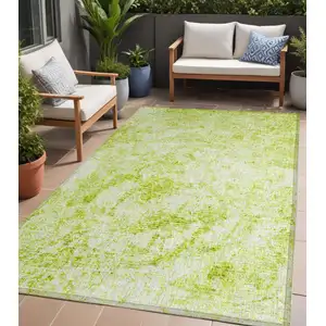 Photo of Lime Green Abstract Washable Non Skid Indoor Outdoor Area Rug