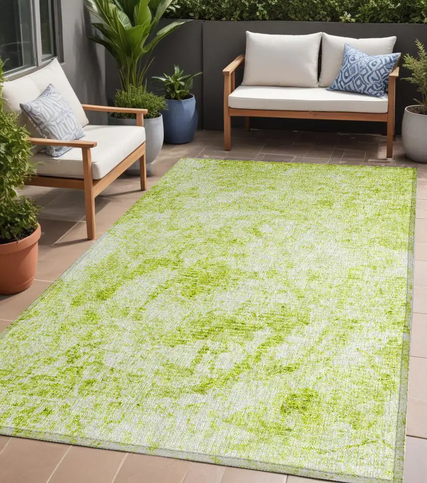 Lime Green Abstract Washable Non Skid Indoor Outdoor Area Rug Photo 1