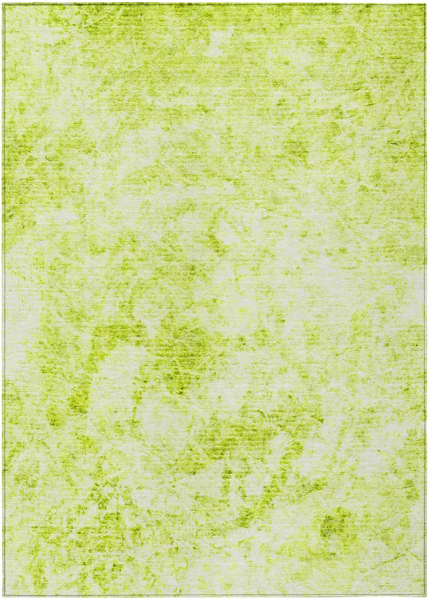Lime Green Abstract Washable Non Skid Indoor Outdoor Area Rug Photo 2