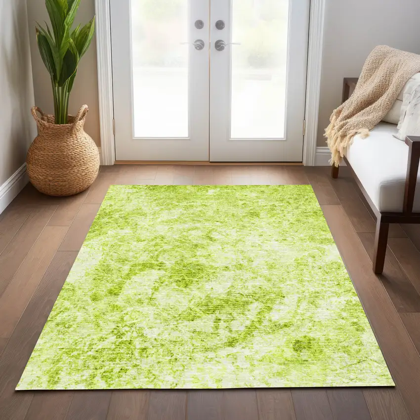 Lime Green Abstract Washable Non Skid Indoor Outdoor Area Rug Photo 9