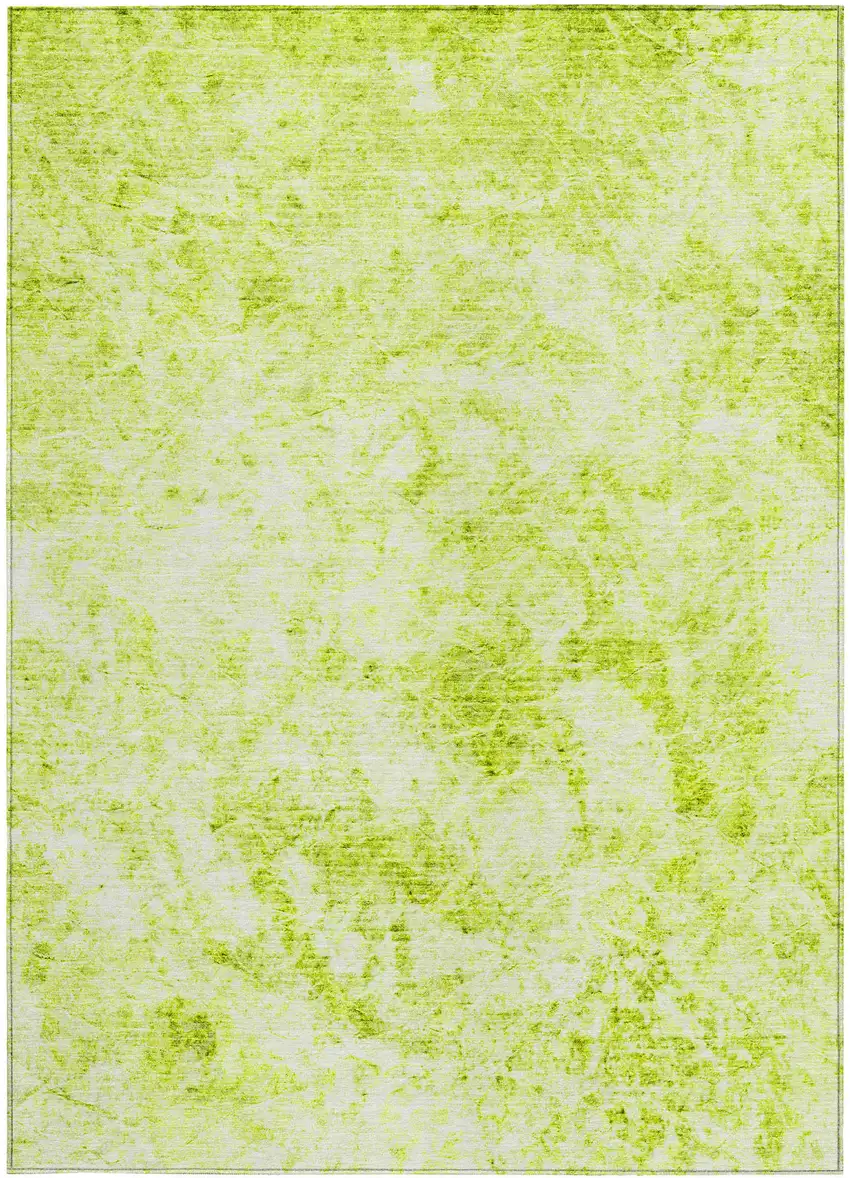 Lime Green Abstract Washable Non Skid Indoor Outdoor Area Rug Photo 5