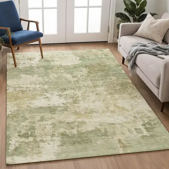 Lime Green And Beige Abstract Washable Indoor Outdoor Area Rug Photo 5