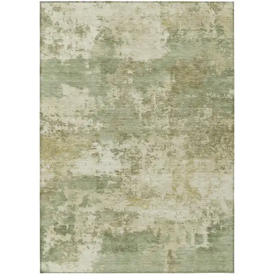Lime Green And Beige Abstract Washable Indoor Outdoor Area Rug Photo 1