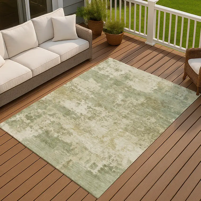 Lime Green And Beige Abstract Washable Indoor Outdoor Area Rug Photo 4